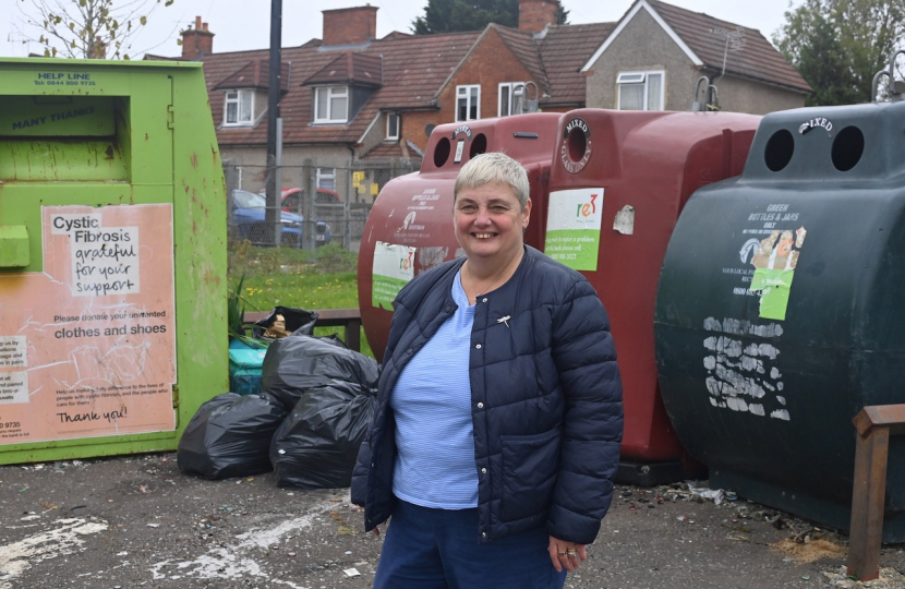 Pauline at a messy recycling point