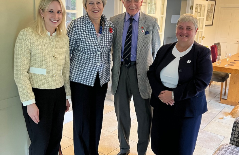 Theresa May and Pauline Jorgensen at a meeting in Sonning