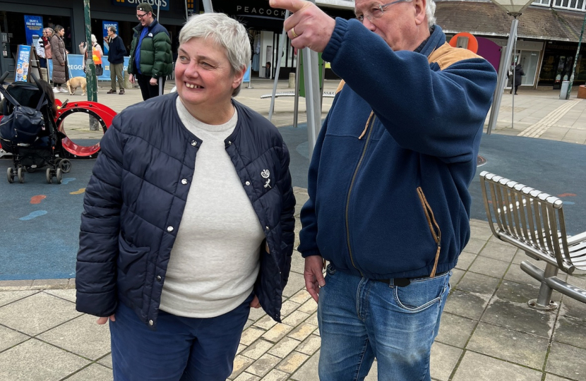 Pauline and Keith Baker in Woodley discussing location of new CCTV