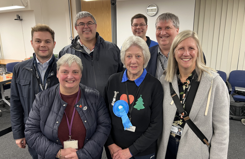 Councillors with Jackie Rance at the count in Wokingham Borough