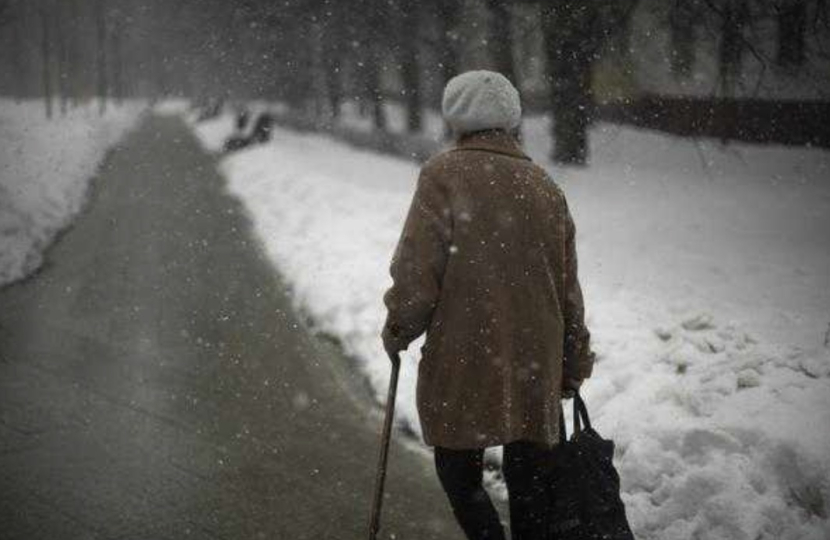 pensioner in the snow