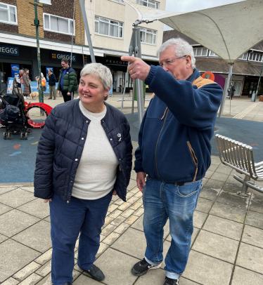 Pauline and Keith Baker in Woodley discussing location of new CCTV