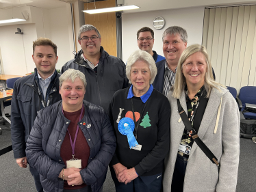 Councillors with Jackie Rance at the count in Wokingham Borough