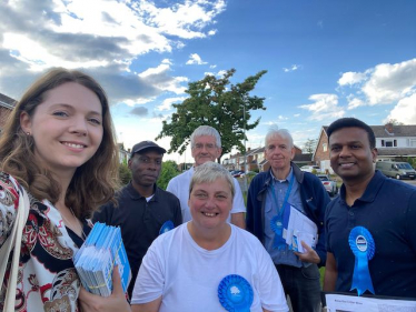 Parliamentary candidate Pauline Jorgensenout and about in Woodley with Laura Blumenthal 